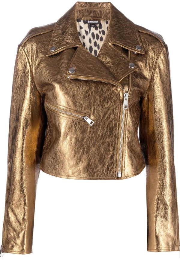 Just Cavalli skinnjacka med metallic-effekt - Guldfärgad