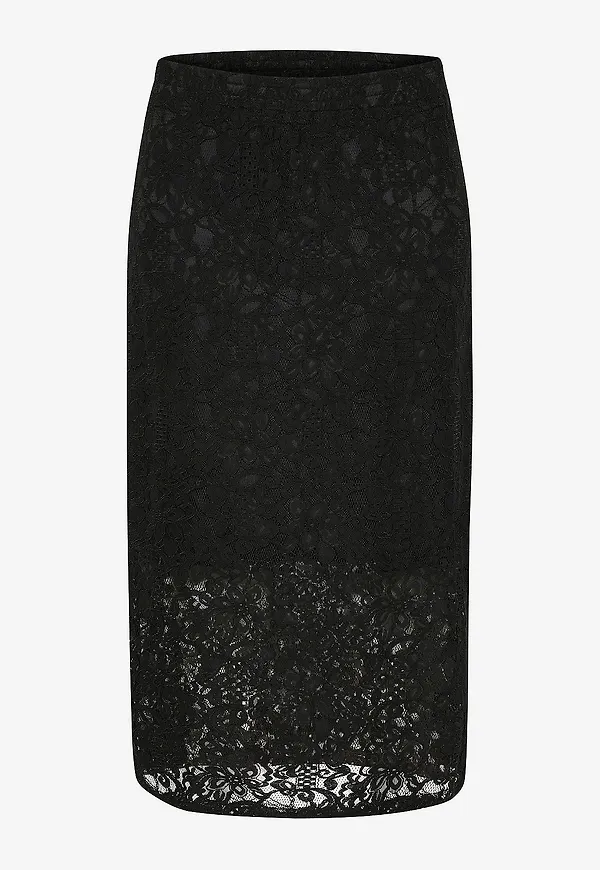 KAFFE Curve - Maxikjol kcLanica Lace Skirt - Svart