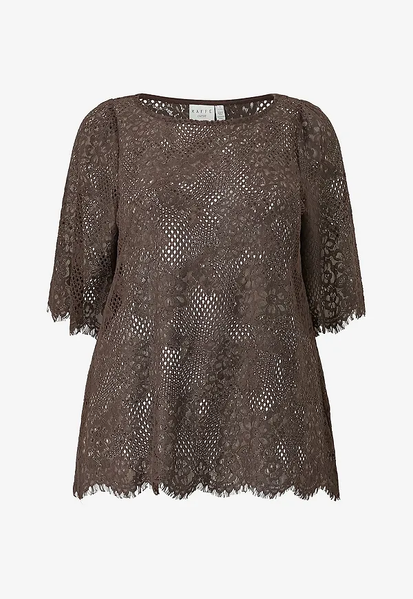 KAFFE Curve - Topp KCcarley Lace Blouse - Brun