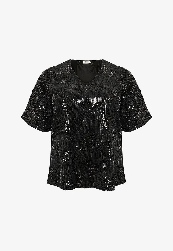 KAFFE Curve - Topp kcNicoleen Sequin Blouse - Svart