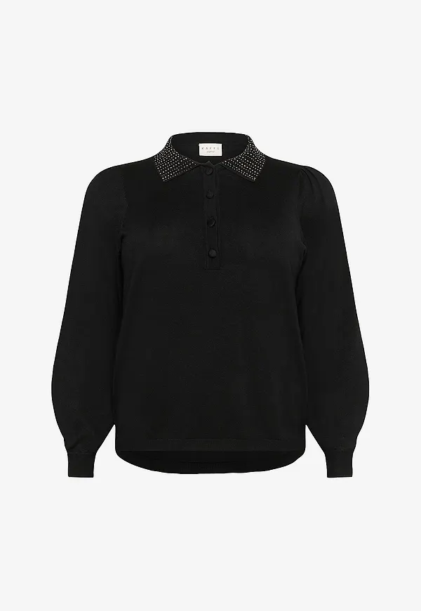 KAFFE Curve - Tröja kcCarla Polo Pullover - Svart