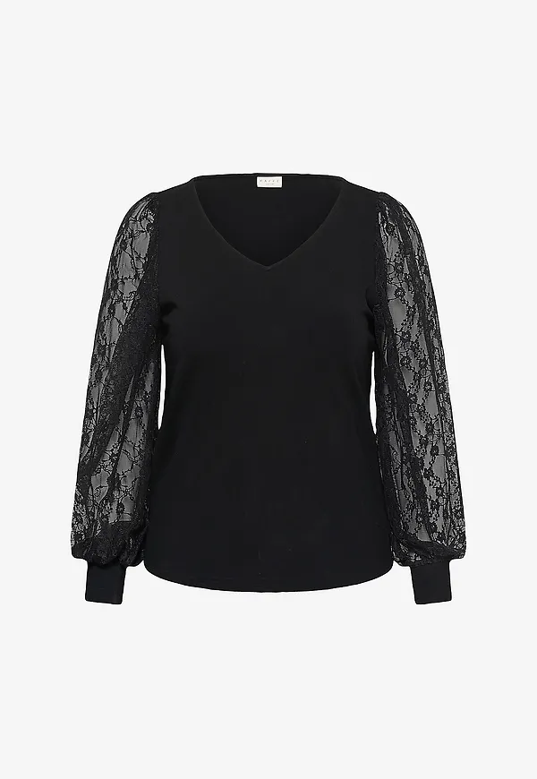 KAFFE Curve - Tröja KCleona Lace Blouse - Svart