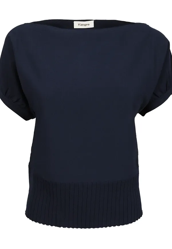 Kangra, Stickade tröjor & koftor, Dam, XS, Polyester, Blå Puffärmstopp i Viskos