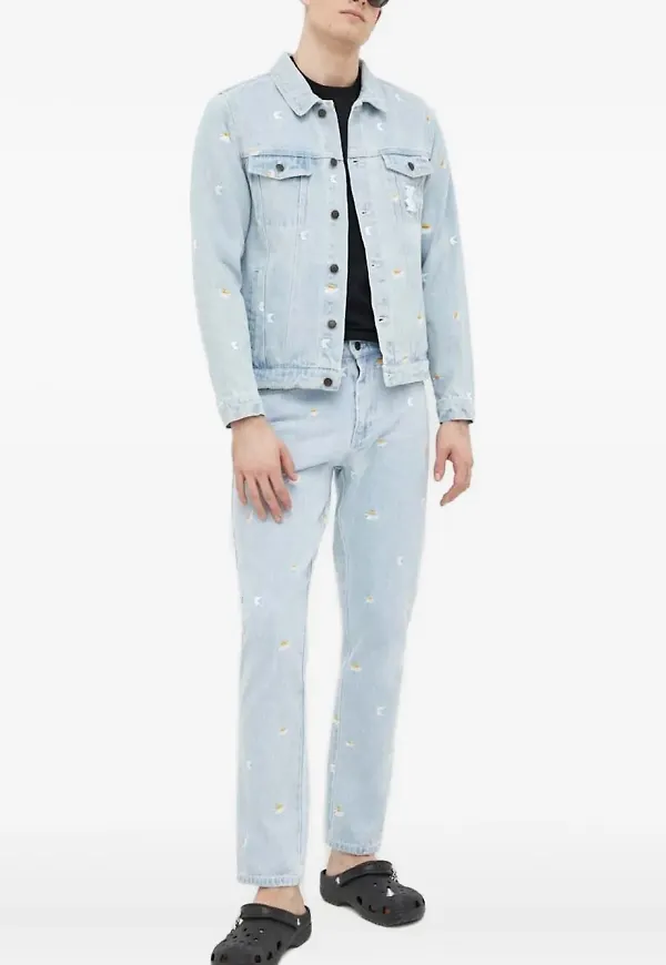 karl kani jeansjacka med blomsterbrodyr - Blå