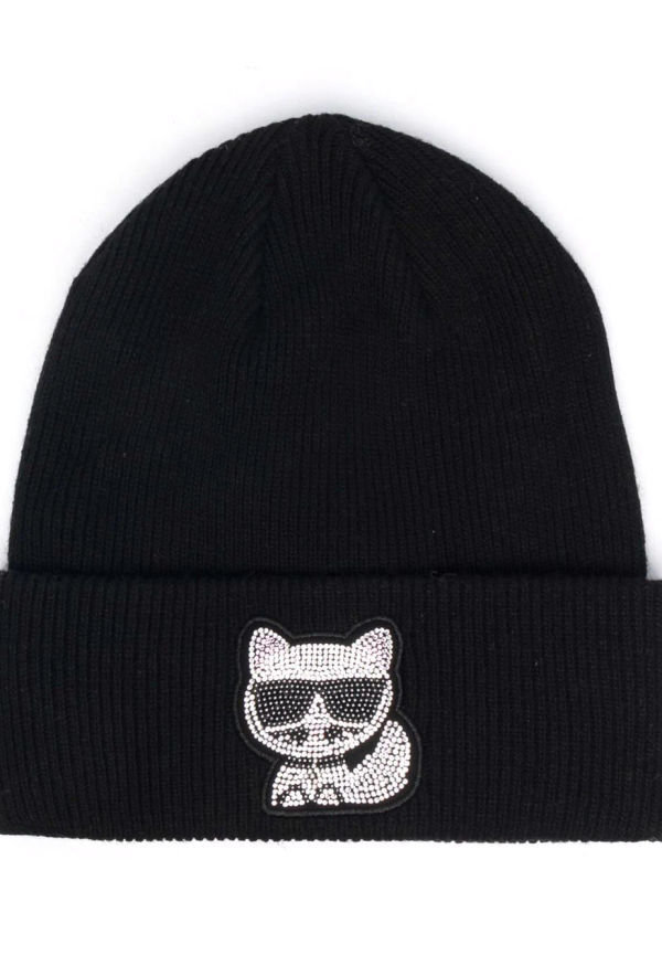 Karl Lagerfeld Choup mössa med strass - Svart