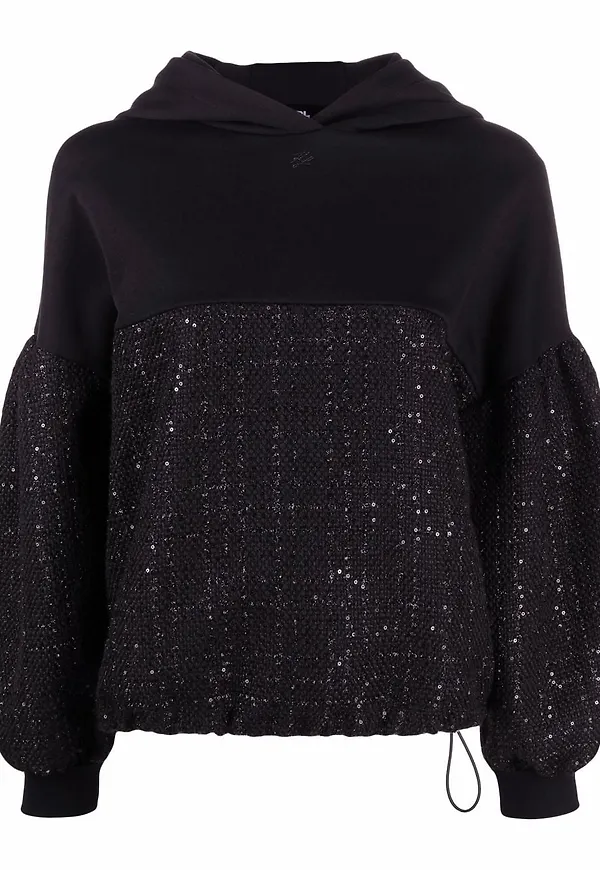 Karl Lagerfeld hoodie med tweedpanel - Svart