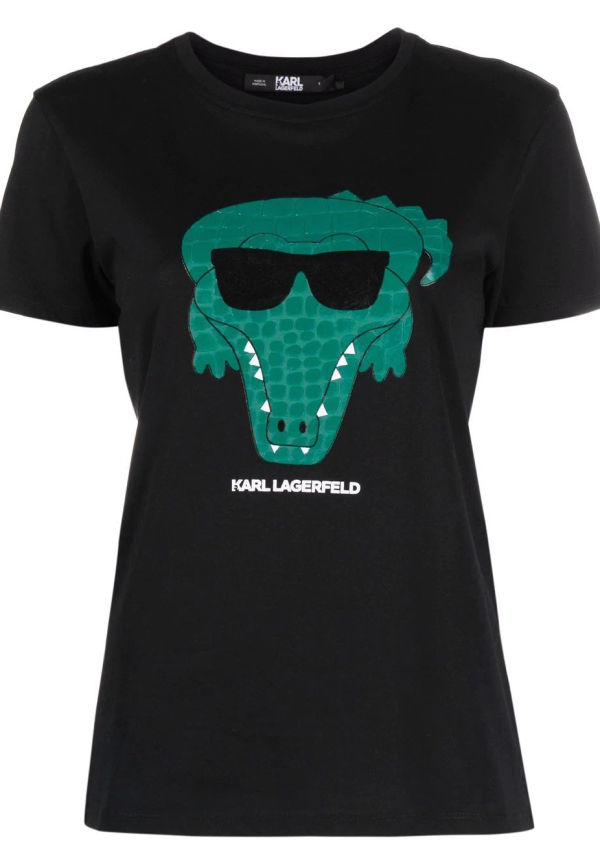 Karl Lagerfeld Ikonik krokodilmönstrad t-shirt med logotyp - Svart