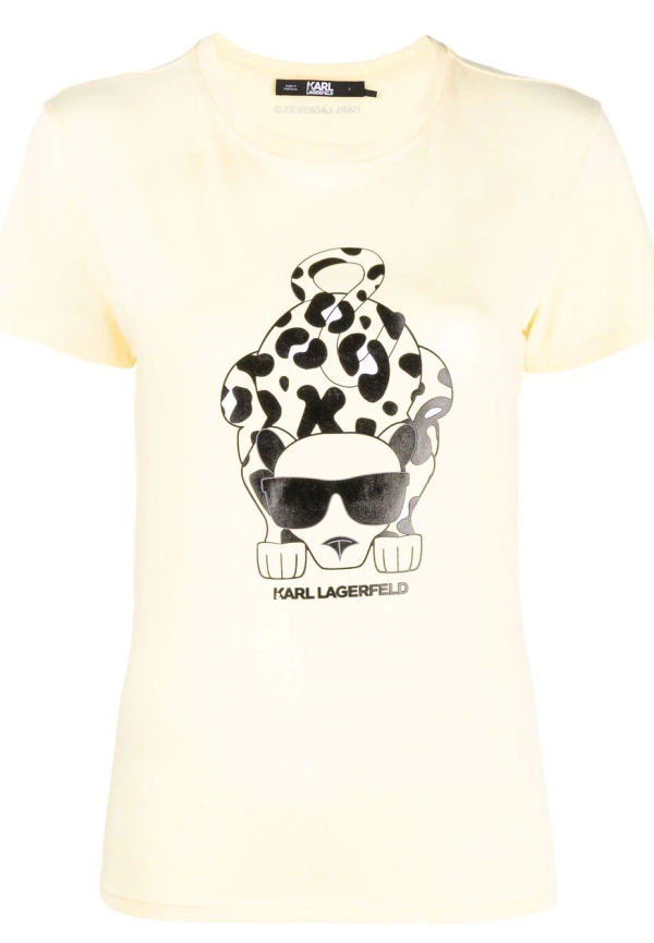Karl Lagerfeld Ikonik leopardmönstrad t-shirt med logotyp - Gul