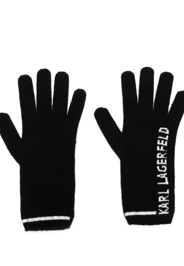 Karl Lagerfeld intarsiastickade handskar med logotyp - Svart