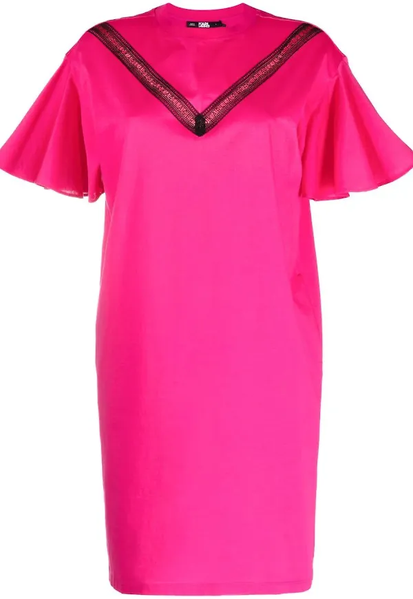 Karl Lagerfeld jerseyklänning med spetsinslag - Rosa