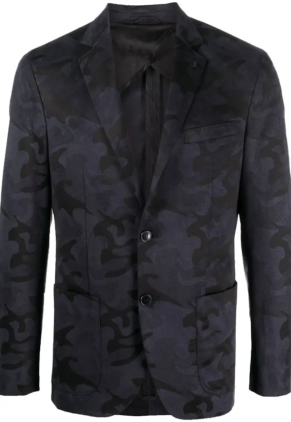 Karl Lagerfeld kamouflagemönstrad enkelknäppt blazer - Svart