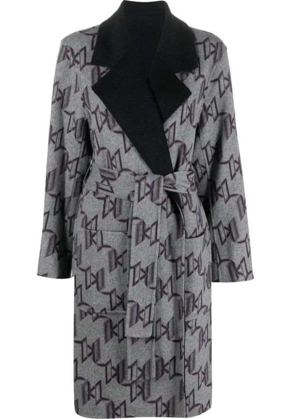 Karl Lagerfeld kappa med bälte och monogram - Grå