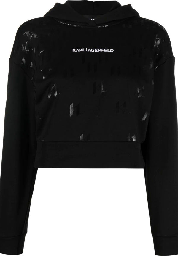 Karl Lagerfeld kort hoodie med monogram - Svart