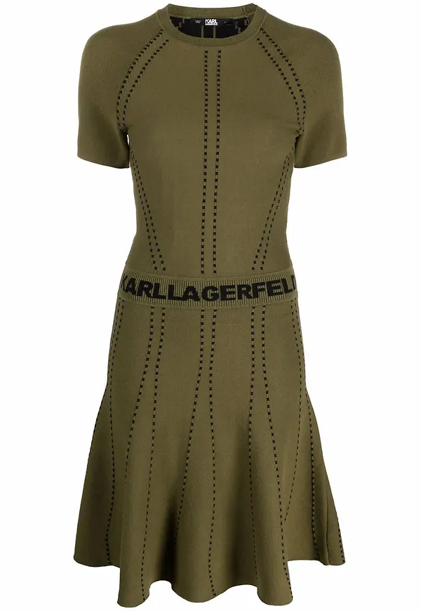 Karl Lagerfeld kortärmad klänning med logotypband - Grön
