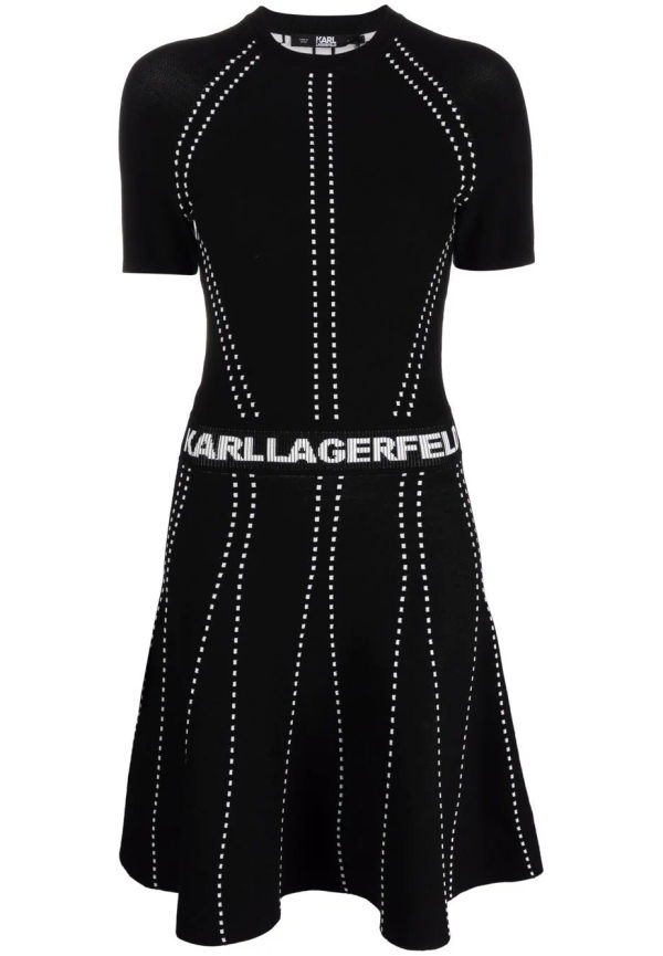 Karl Lagerfeld kortärmad klänning med logotypband - Svart