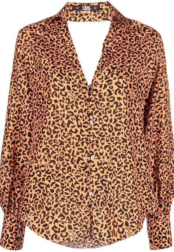 Karl Lagerfeld leopardmönstrad sidenblus - Orange