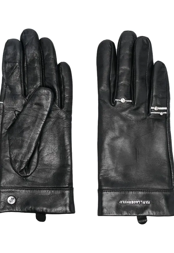 Karl Lagerfeld läderhandskar med ringdetalj - Svart