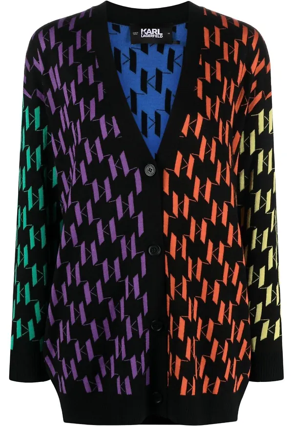 Karl Lagerfeld monogram-pattern V-neck cardigan - Svart