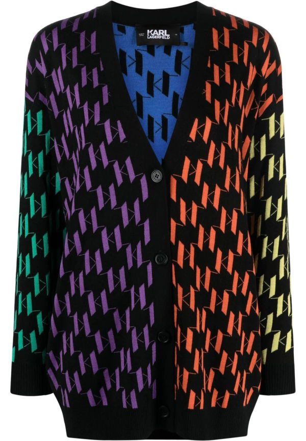 Karl Lagerfeld monogram-pattern V-neck cardigan - Svart