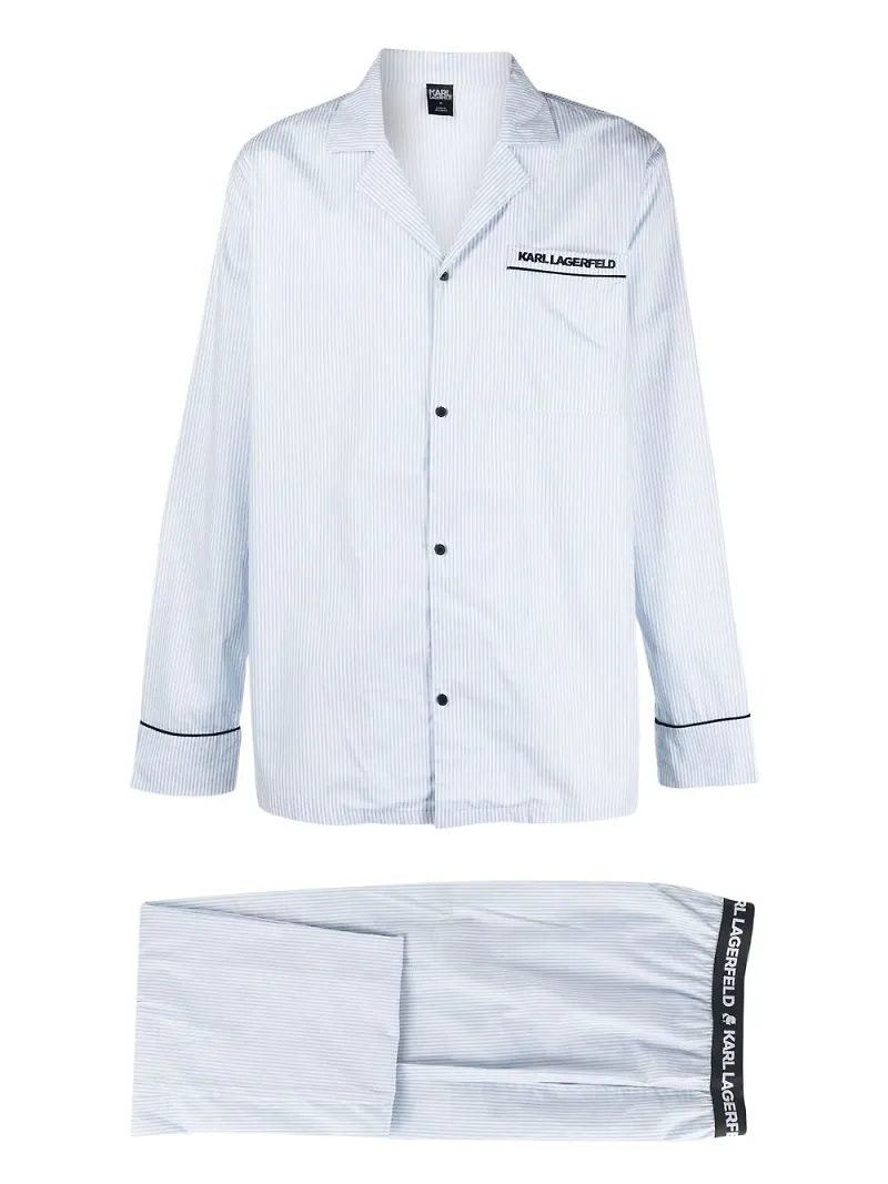 Karl Lagerfeld randig pyjamas med broderad logotyp - Blå