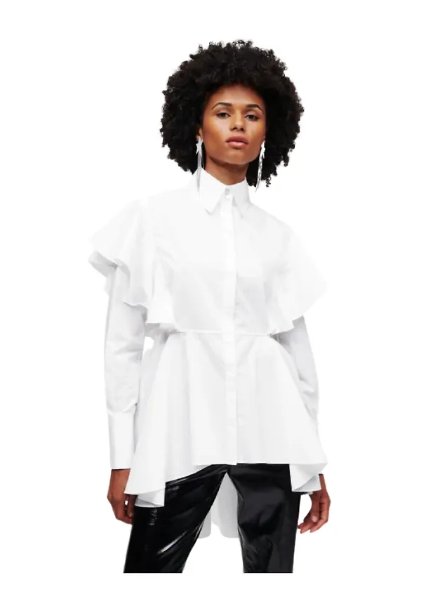 Karl Lagerfeld ruffle-detail-poplin-shirt-handpicked-by-hub-kiim Vit, Dam