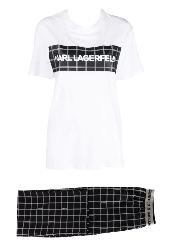 Karl Lagerfeld rutig pyjamas med logotyp - Svart