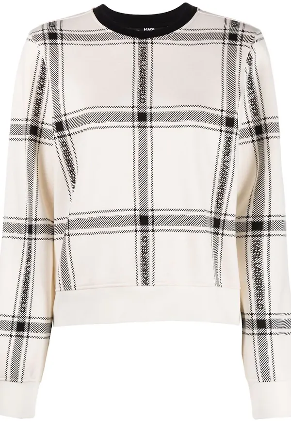 Karl Lagerfeld rutig sweatshirt med rundad hals - Neutral