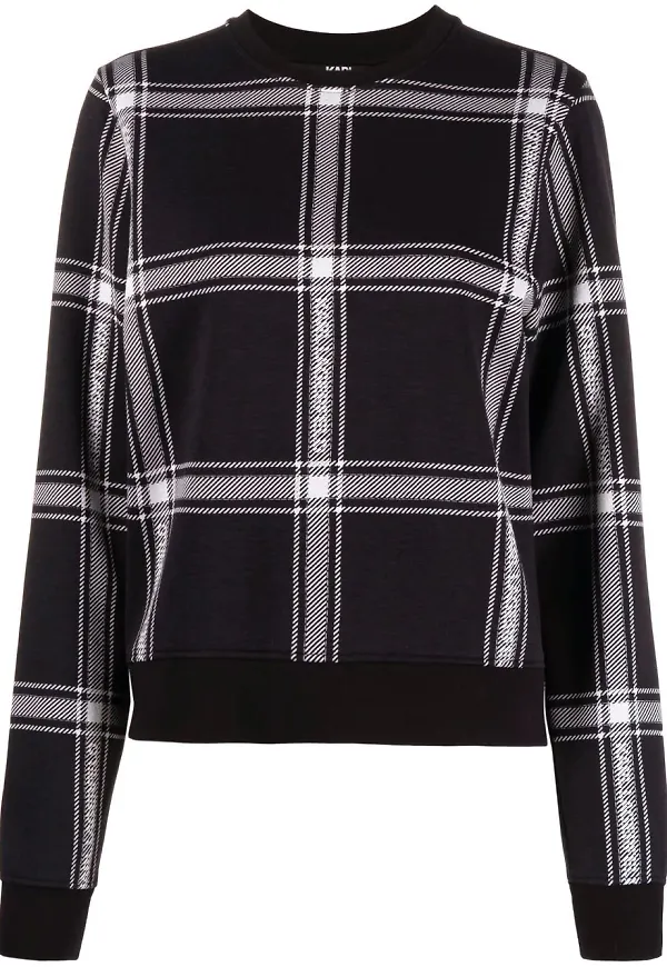 Karl Lagerfeld rutig sweatshirt med rundad hals - Svart