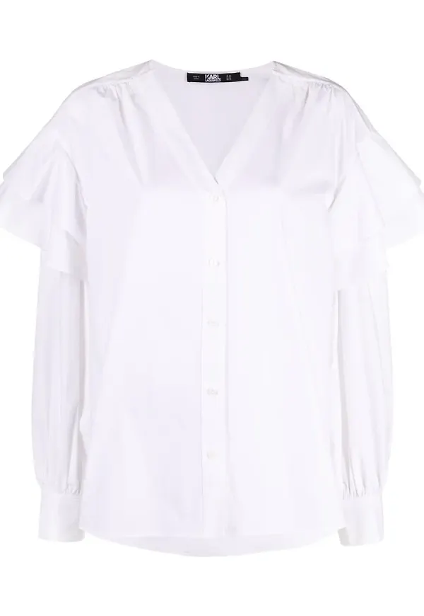 Karl Lagerfeld rynkad poplinblus - Vit