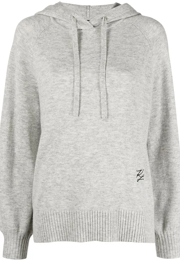Karl Lagerfeld stickad hoodie med broderad logotyp - Grå