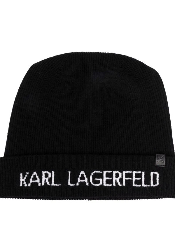 Karl Lagerfeld stickad mössa med logotyp - Svart