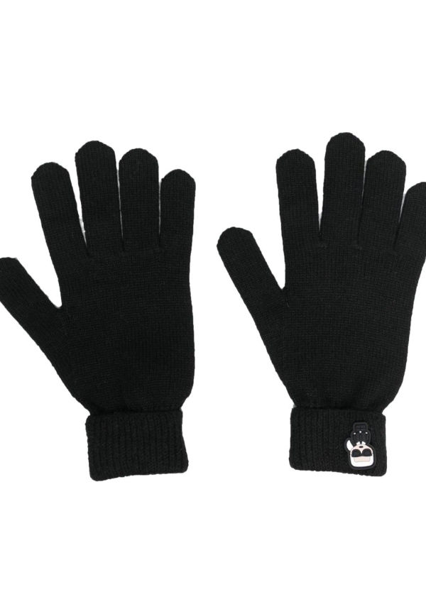 Karl Lagerfeld stickade handskar med logotyp - Svart