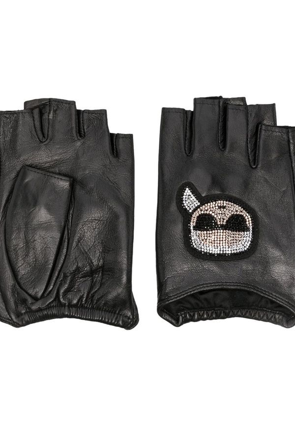 Karl Lagerfeld strassprydda handskar med logotypmärke - Svart