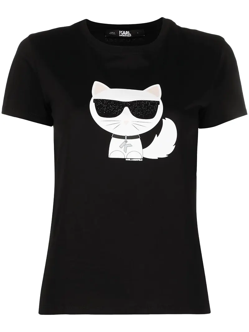 Karl Lagerfeld t-shirt med kattryck - Svart