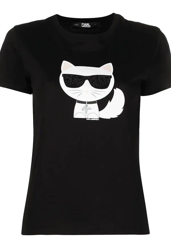 Karl Lagerfeld t-shirt med kattryck - Svart