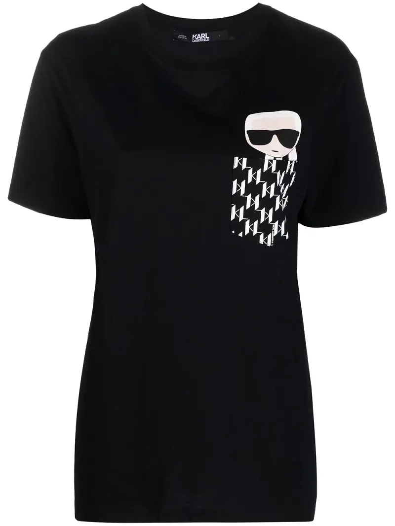 Karl Lagerfeld t-shirt med monogram och ficka - Svart