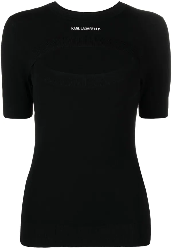 Karl Lagerfeld t-shirt med utsnitt - Svart