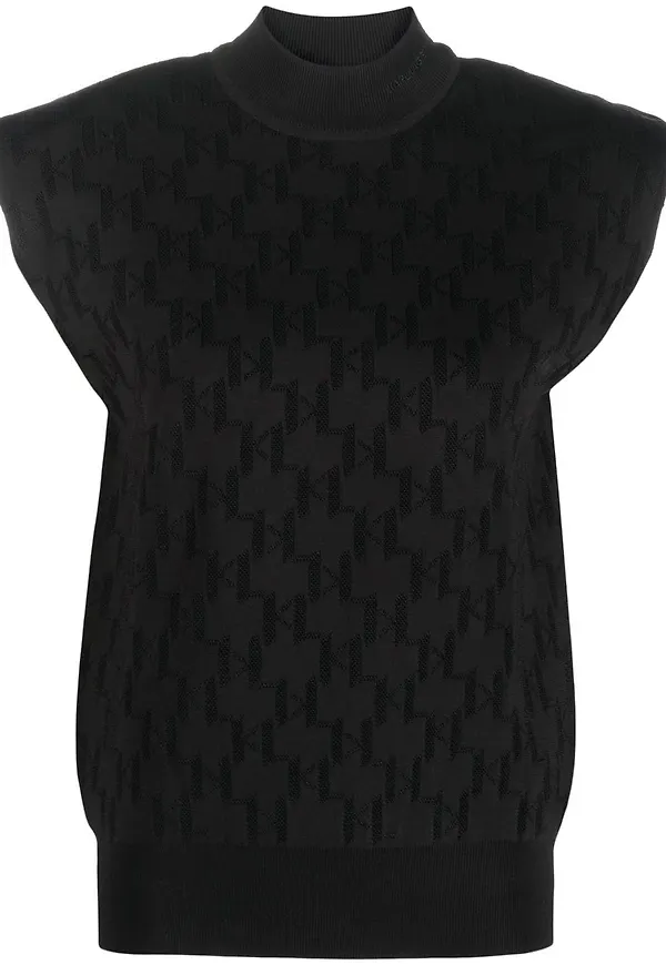Karl Lagerfeld topp med monogram och halvpolokrage - Svart