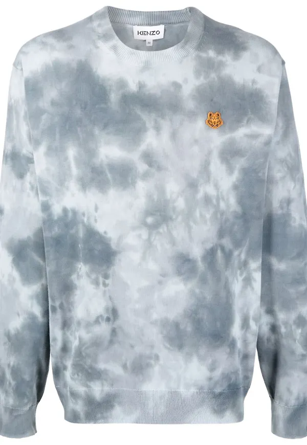 Kenzo Batikmönstrad sweatshirt med tigermärke - Blå