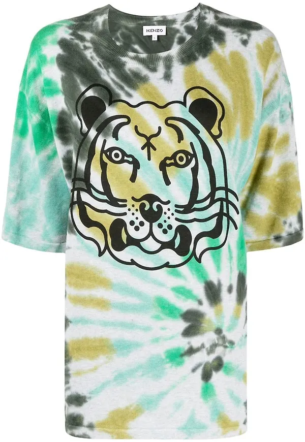 Kenzo batikmönstrad t-shirt med tigertryck - Grön