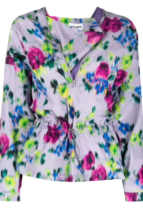 Kenzo blommig blus med dragsko - Lila