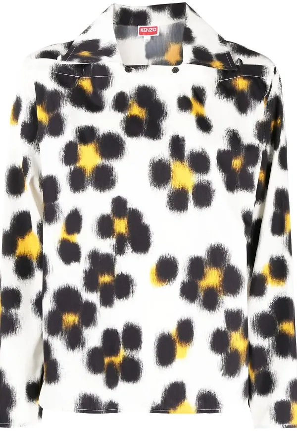 Kenzo blommig blus med knäppning - Vit