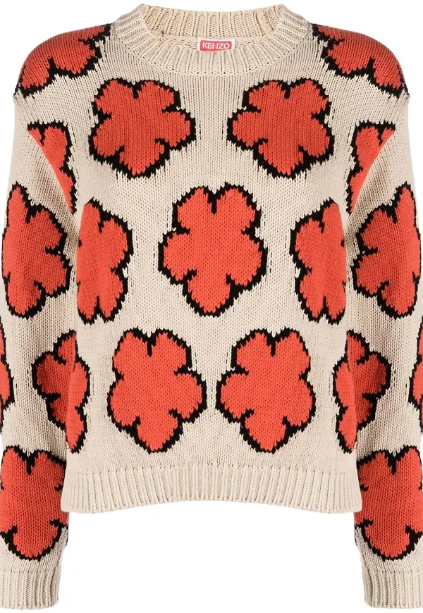 Kenzo blommig intarsiastickad sweatshirt - Neutral