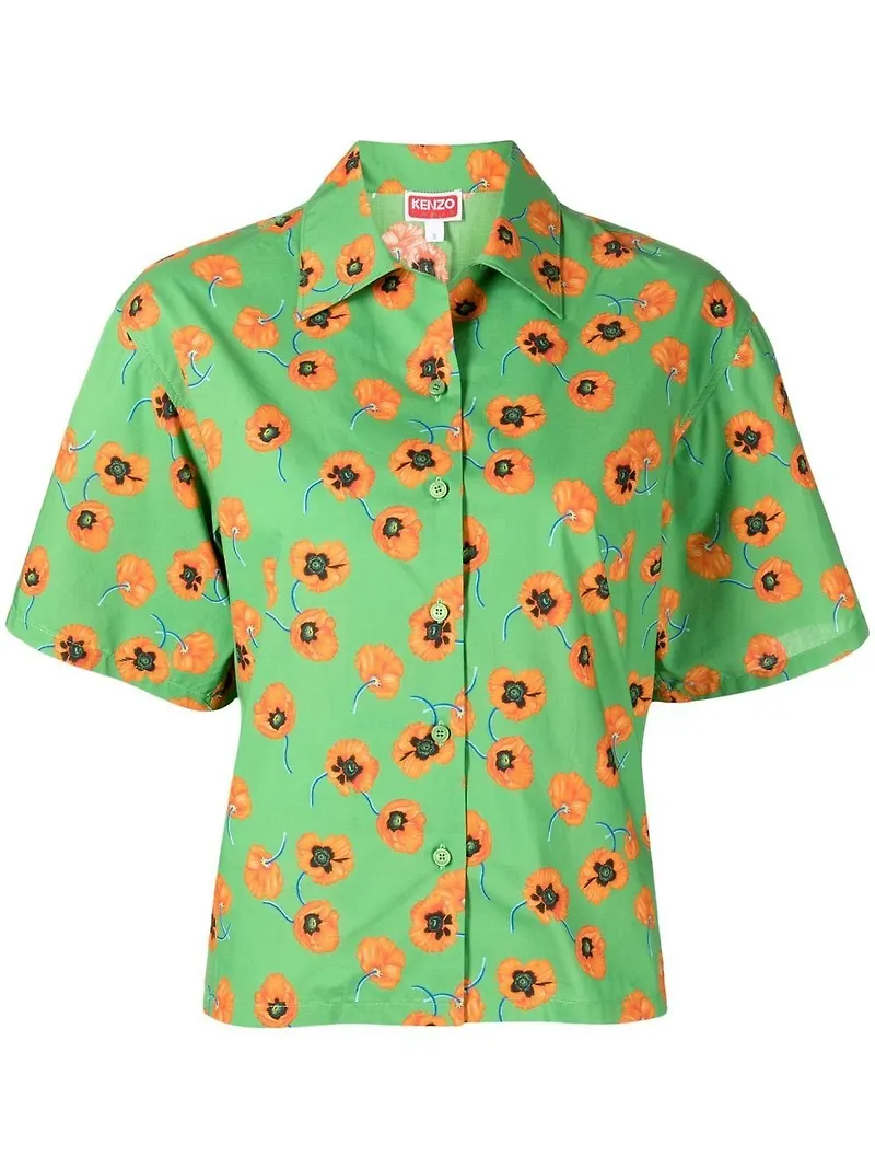 Kenzo blommig kortärmad skjorta - Grön