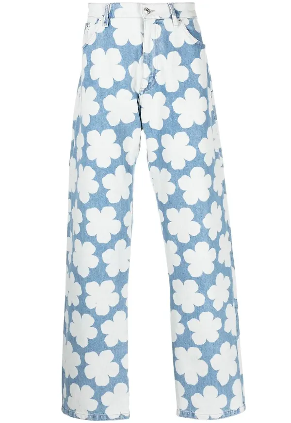 Kenzo blommiga straight-jeans - Blå