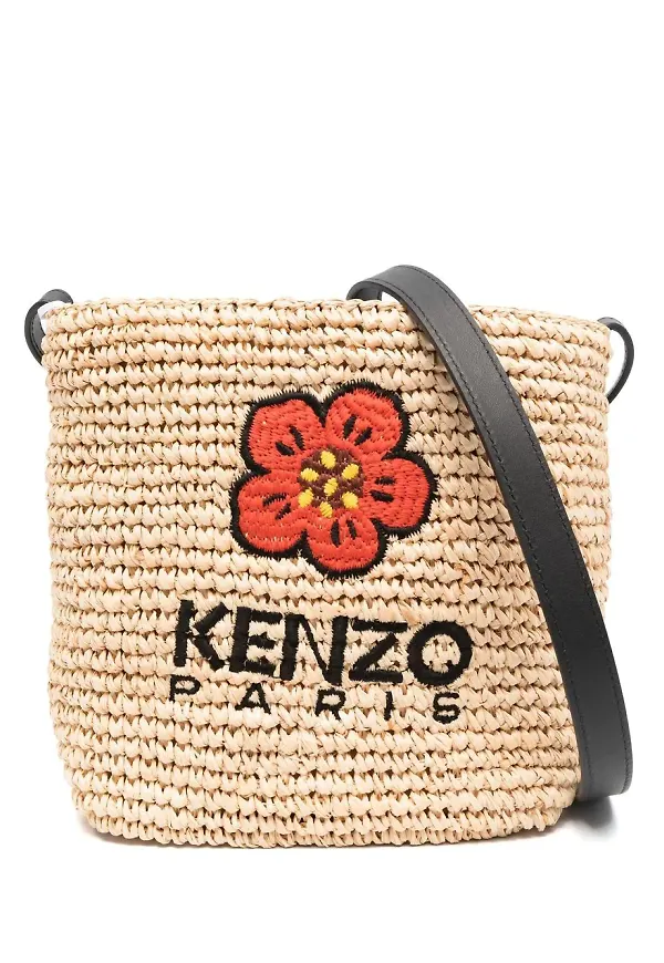 Kenzo Boke Flower axelremsväska i strå - Neutral