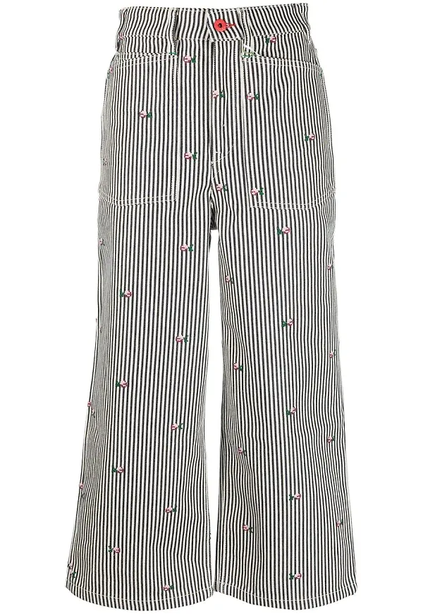Kenzo croppade jeans med blomsterbrodyr - Svart