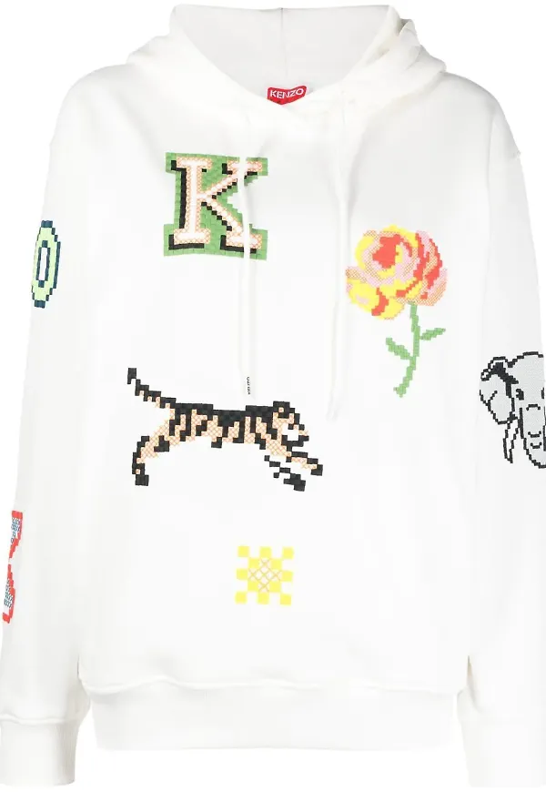 Kenzo graphic print drawstring hoodie - Vit
