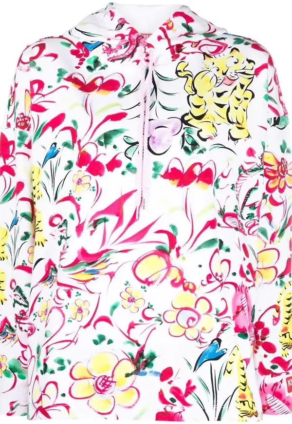 Kenzo hoodie med blommigt tryck - Vit