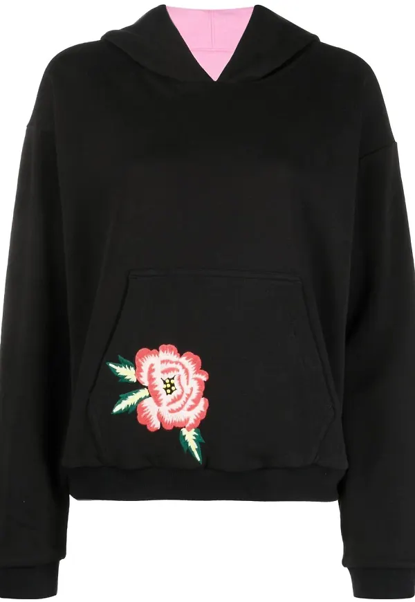 Kenzo hoodie med blomsterbrodyr - Svart